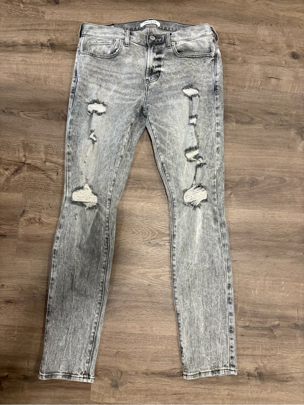 PacSun Men's Distressed Light Gray Skinny Jeans
